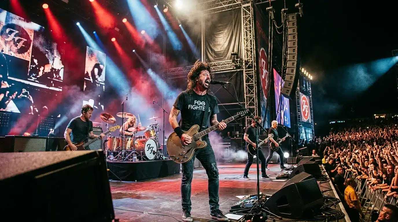 Musicien jouant guitare sur scène lors concert live