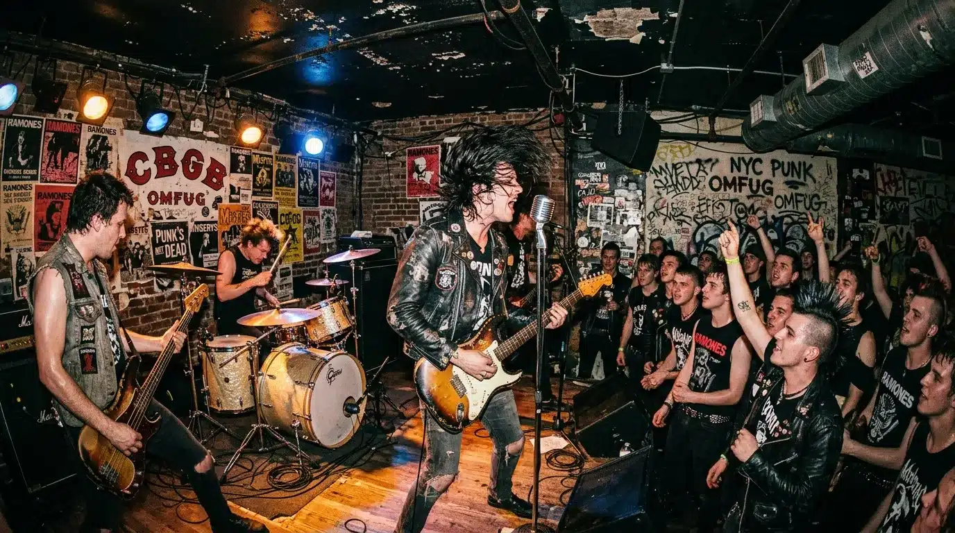 Groupe punk se produit devant public enthousiaste en salle