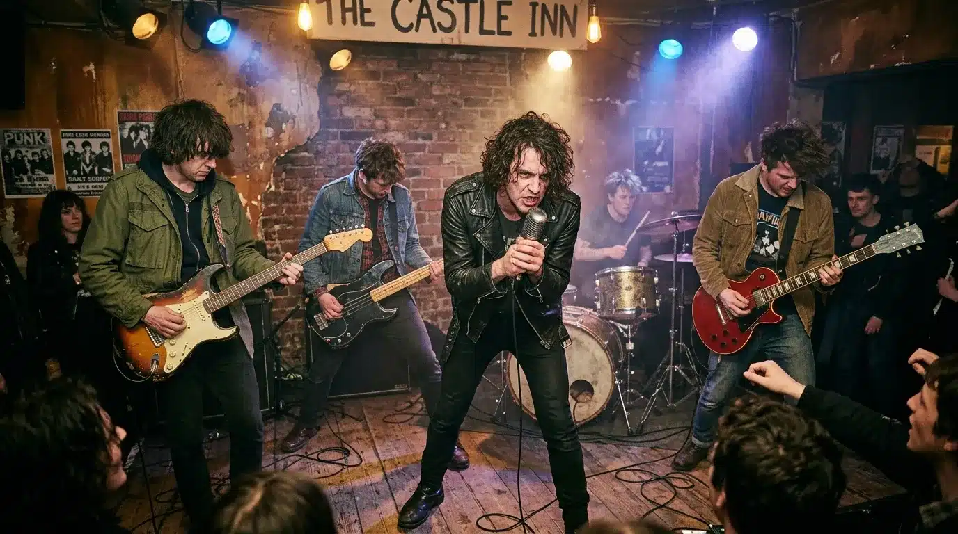 Groupe de rock en concert dans un petit venue intimiste