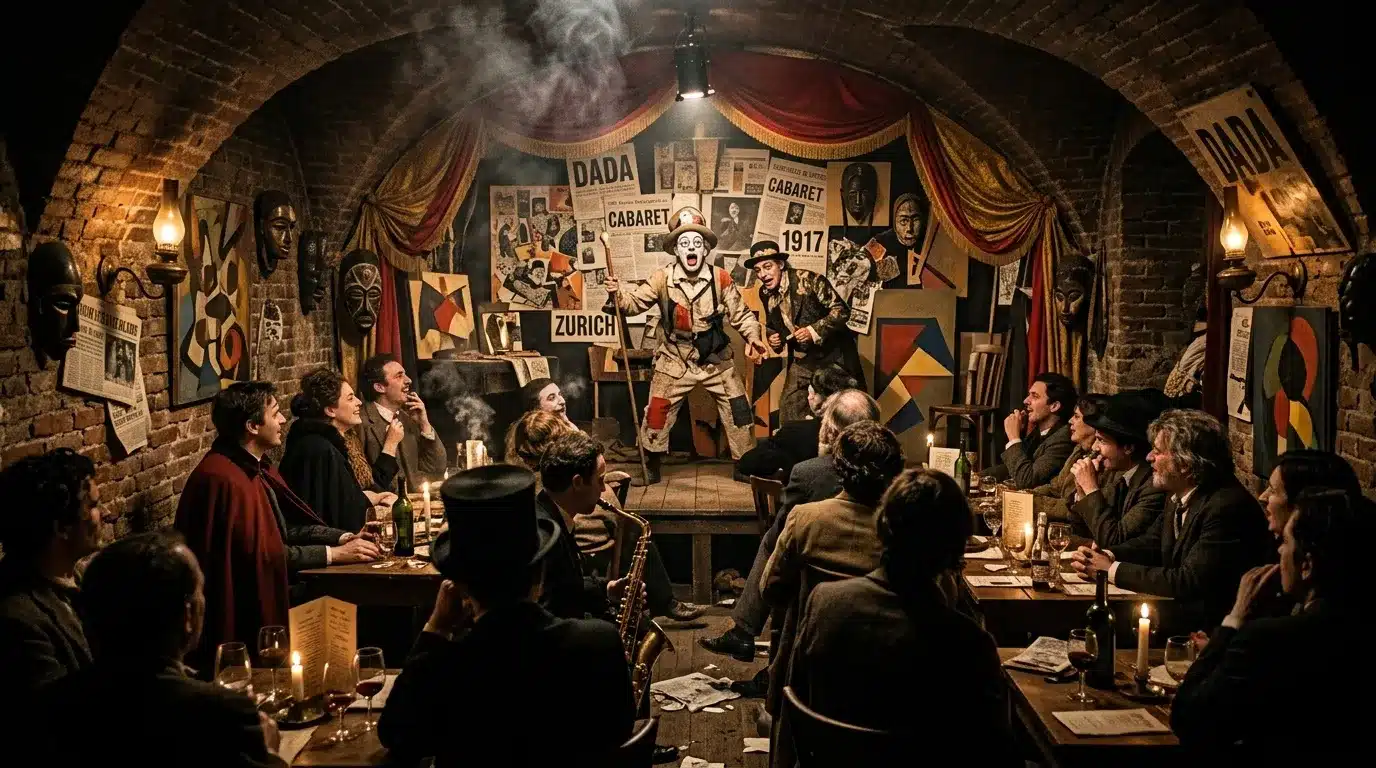 Spectacle de cabaret artistique dans une cave voûtée années 1920
